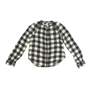 Anthropologie Pilcro Plaid Blouse XS Wool Blend‎ Puff Sleeve Mandarin Collar Top